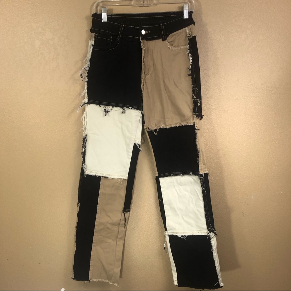 Raw Edge Patchwork Straight Leg Pants. - image 3